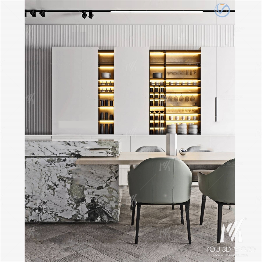 Modern restaurant bar decoration cabinet 3d model